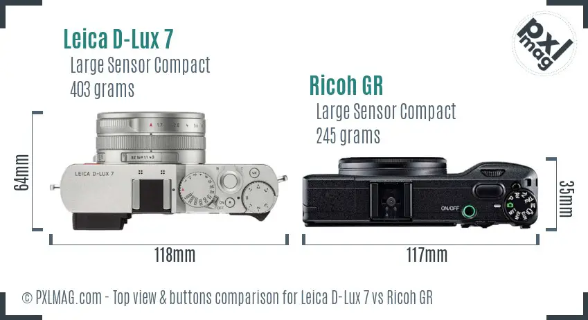 Leica D-Lux 7 vs Ricoh GR top view buttons comparison