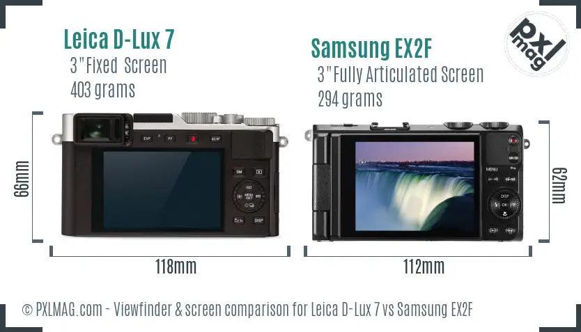 Leica D-Lux 7 vs Samsung EX2F Screen and Viewfinder comparison
