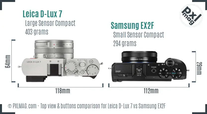 Leica D-Lux 7 vs Samsung EX2F top view buttons comparison