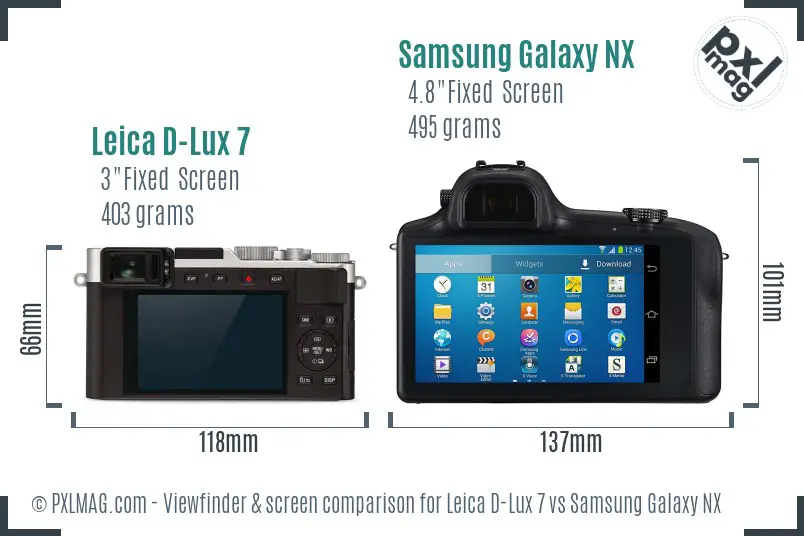 Leica D-Lux 7 vs Samsung Galaxy NX Screen and Viewfinder comparison