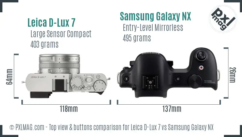 Leica D-Lux 7 vs Samsung Galaxy NX top view buttons comparison