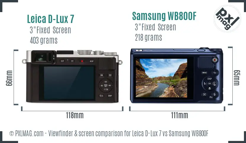 Leica D-Lux 7 vs Samsung WB800F Screen and Viewfinder comparison