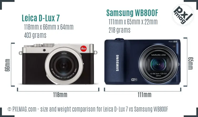 Leica D-Lux 7 vs Samsung WB800F size comparison