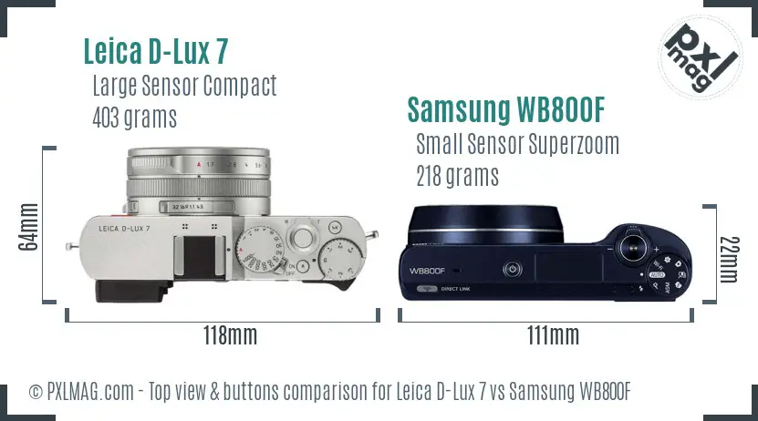 Leica D-Lux 7 vs Samsung WB800F top view buttons comparison
