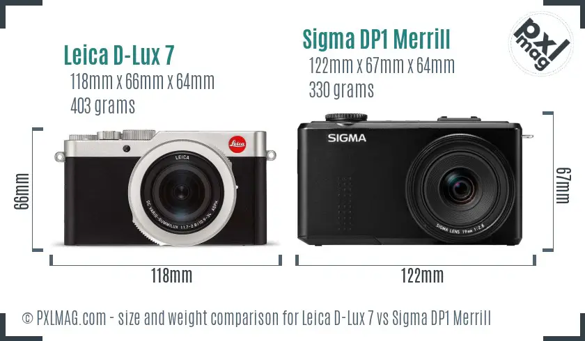 Leica D-Lux 7 vs Sigma DP1 Merrill size comparison