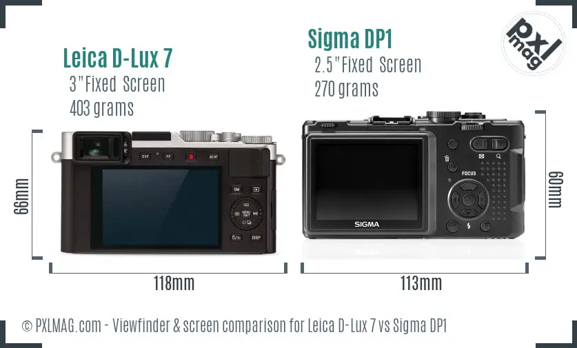 Leica D-Lux 7 vs Sigma DP1 Screen and Viewfinder comparison
