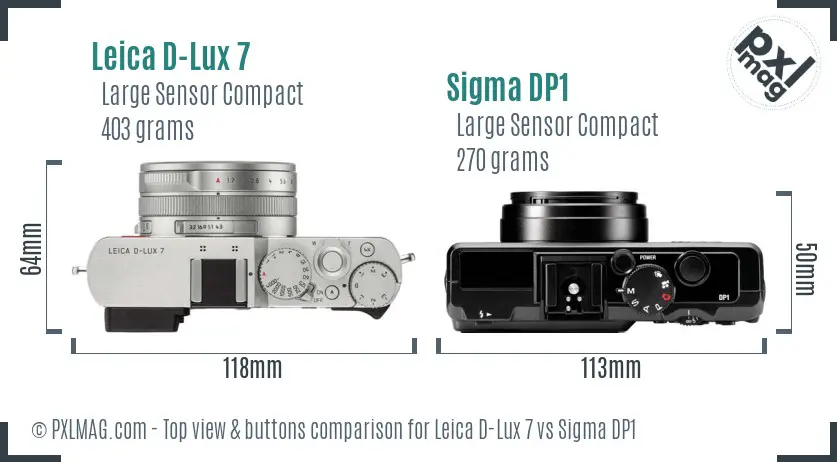 Leica D-Lux 7 vs Sigma DP1 top view buttons comparison