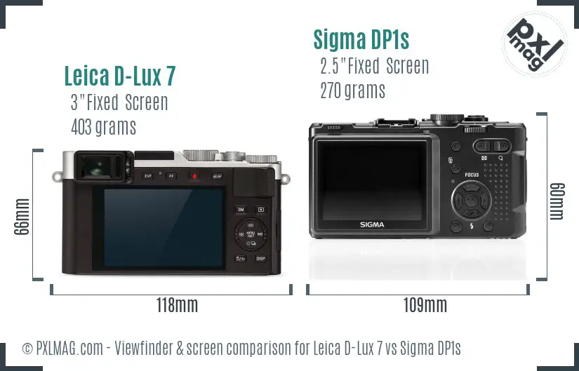 Leica D-Lux 7 vs Sigma DP1s Screen and Viewfinder comparison