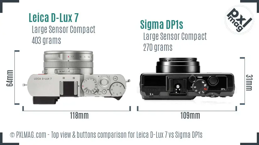 Leica D-Lux 7 vs Sigma DP1s top view buttons comparison
