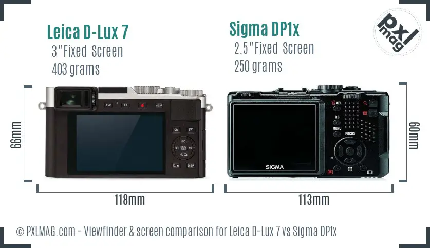 Leica D-Lux 7 vs Sigma DP1x Screen and Viewfinder comparison