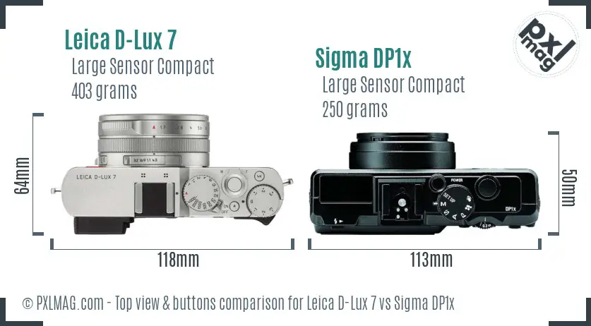 Leica D-Lux 7 vs Sigma DP1x top view buttons comparison