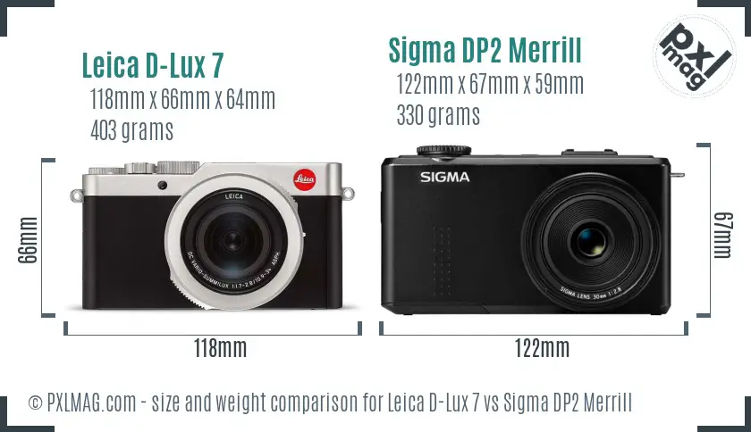 Leica D-Lux 7 vs Sigma DP2 Merrill size comparison