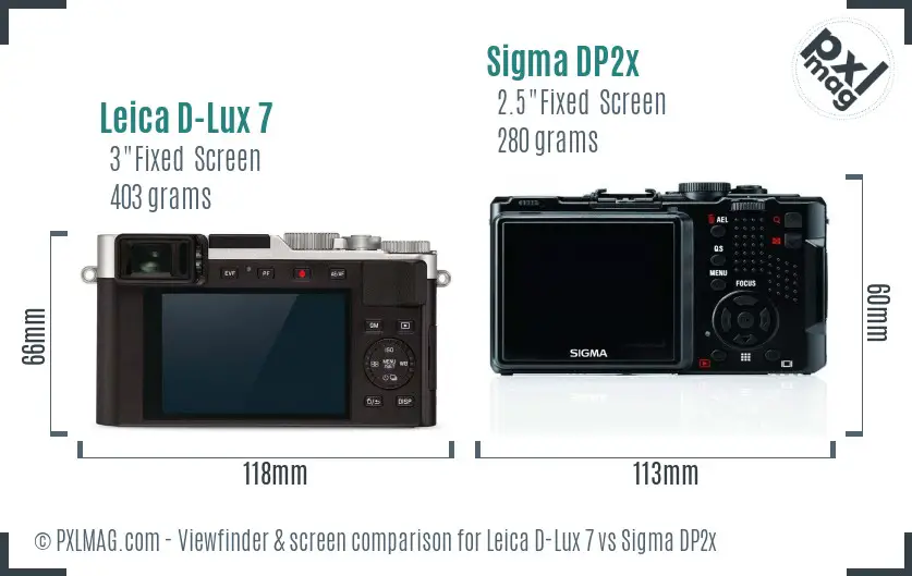 Leica D-Lux 7 vs Sigma DP2x Screen and Viewfinder comparison
