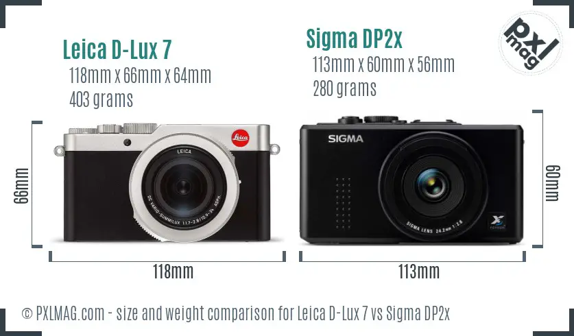 Leica D-Lux 7 vs Sigma DP2x size comparison