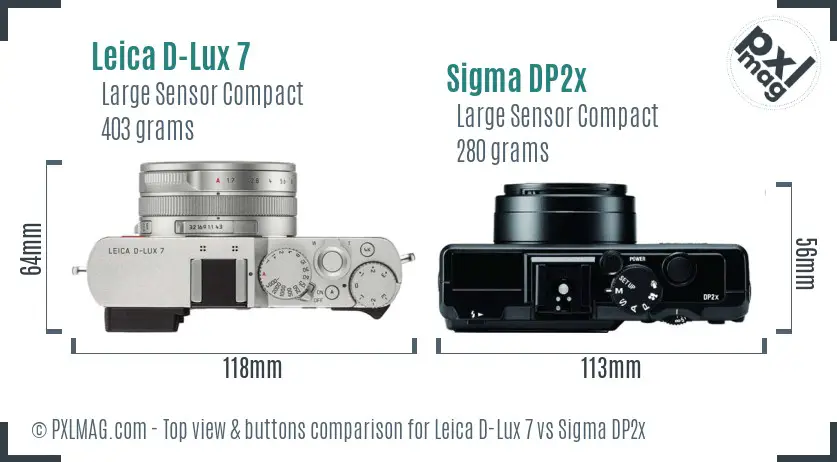 Leica D-Lux 7 vs Sigma DP2x top view buttons comparison