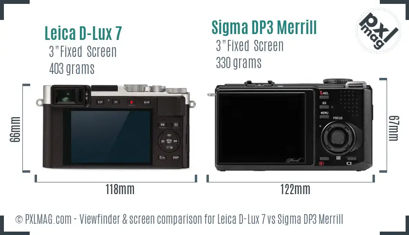 Leica D-Lux 7 vs Sigma DP3 Merrill Screen and Viewfinder comparison