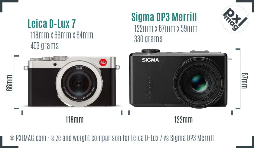 Leica D-Lux 7 vs Sigma DP3 Merrill size comparison