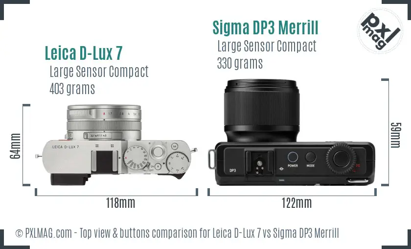 Leica D-Lux 7 vs Sigma DP3 Merrill top view buttons comparison