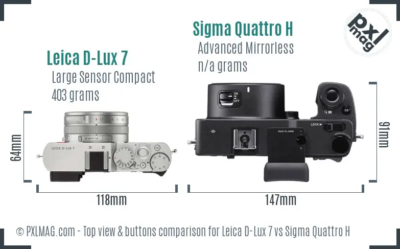 Leica D-Lux 7 vs Sigma Quattro H top view buttons comparison