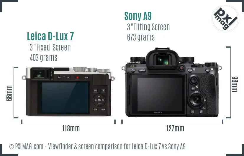 Leica D-Lux 7 vs Sony A9 Screen and Viewfinder comparison