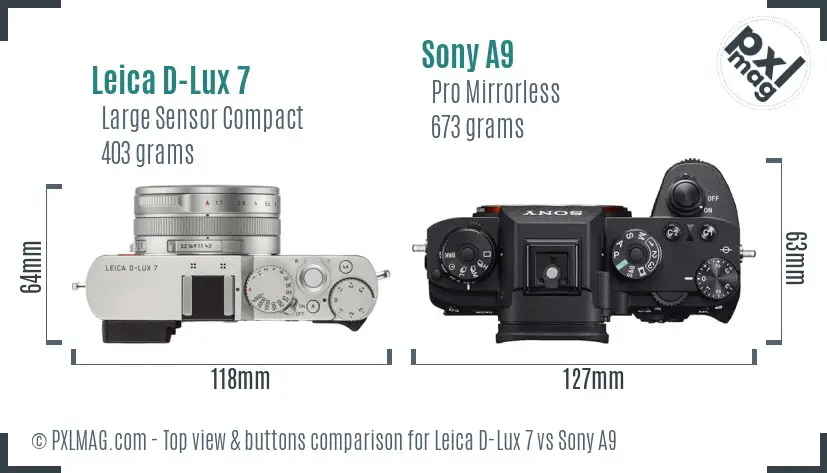 Leica D-Lux 7 vs Sony A9 top view buttons comparison