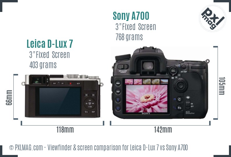 Leica D-Lux 7 vs Sony A700 Screen and Viewfinder comparison