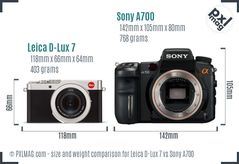 Leica D-Lux 7 vs Sony A700 size comparison