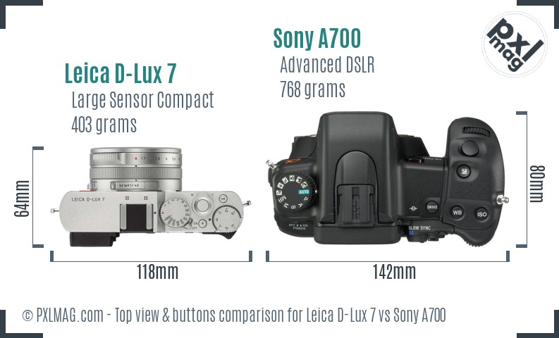 Leica D-Lux 7 vs Sony A700 top view buttons comparison