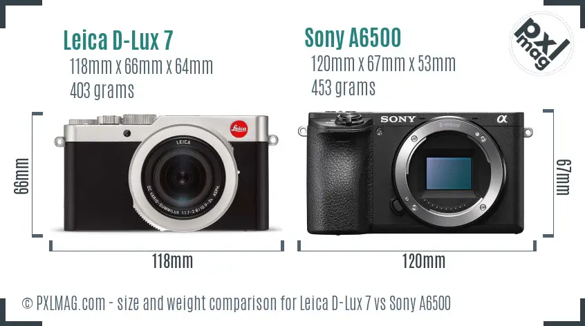 Leica D-Lux 7 vs Sony A6500 size comparison