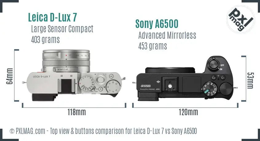 Leica D-Lux 7 vs Sony A6500 top view buttons comparison