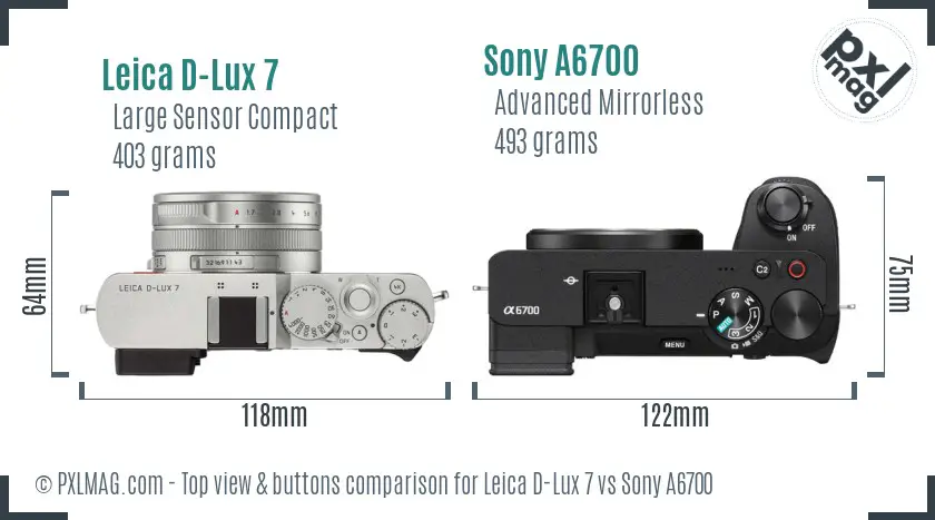 Leica D-Lux 7 vs Sony A6700 top view buttons comparison