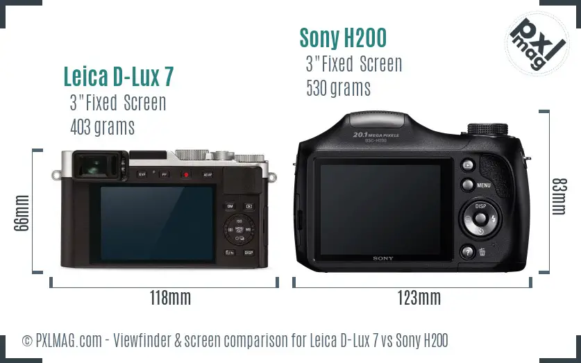 Leica D-Lux 7 vs Sony H200 Screen and Viewfinder comparison