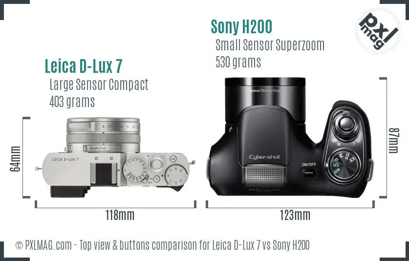 Leica D-Lux 7 vs Sony H200 top view buttons comparison