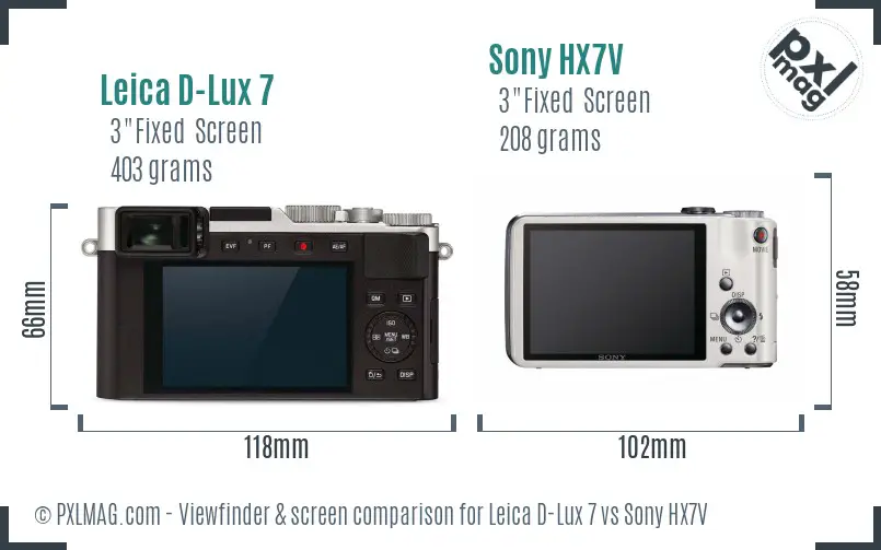 Leica D-Lux 7 vs Sony HX7V Screen and Viewfinder comparison