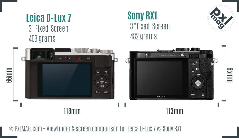 Leica D-Lux 7 vs Sony RX1 Screen and Viewfinder comparison