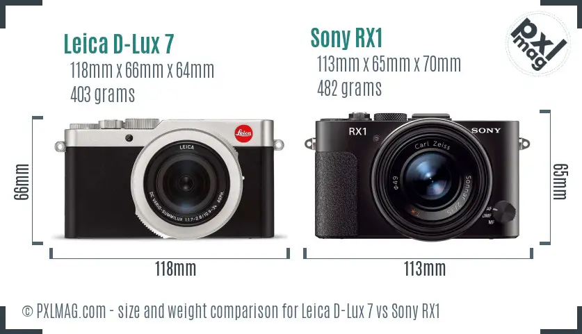Leica D-Lux 7 vs Sony RX1 size comparison