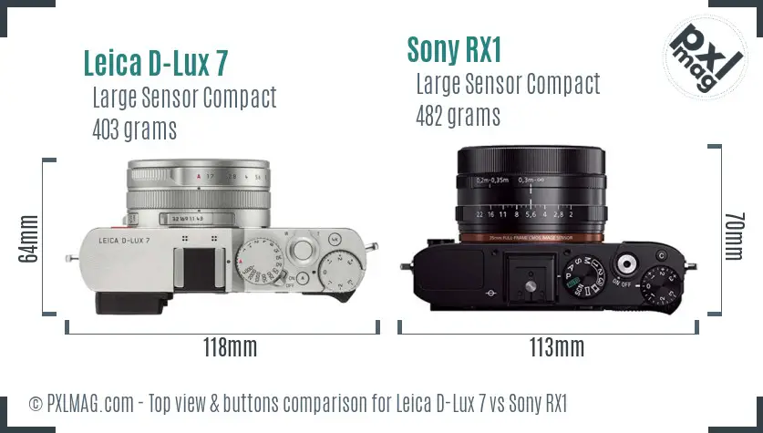 Leica D-Lux 7 vs Sony RX1 top view buttons comparison