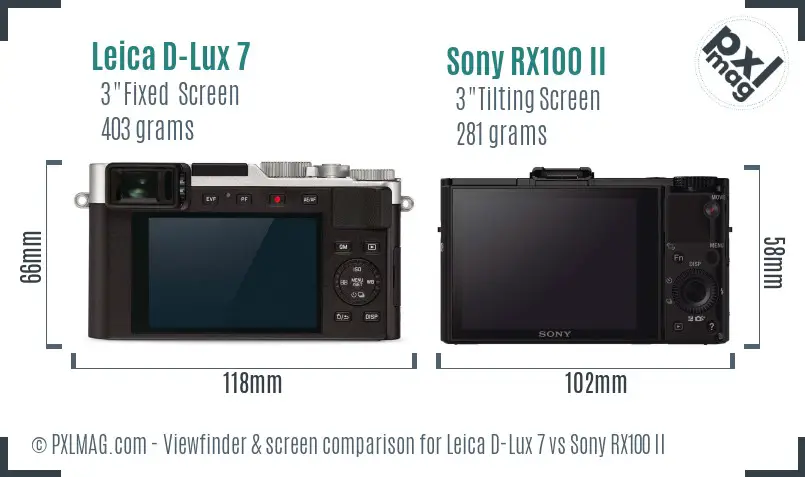 Leica D-Lux 7 vs Sony RX100 II Screen and Viewfinder comparison