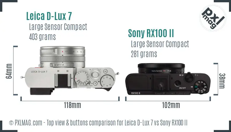 Leica D-Lux 7 vs Sony RX100 II top view buttons comparison