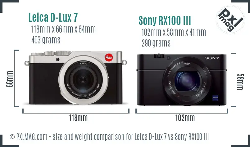 Leica D-Lux 7 vs Sony RX100 III size comparison