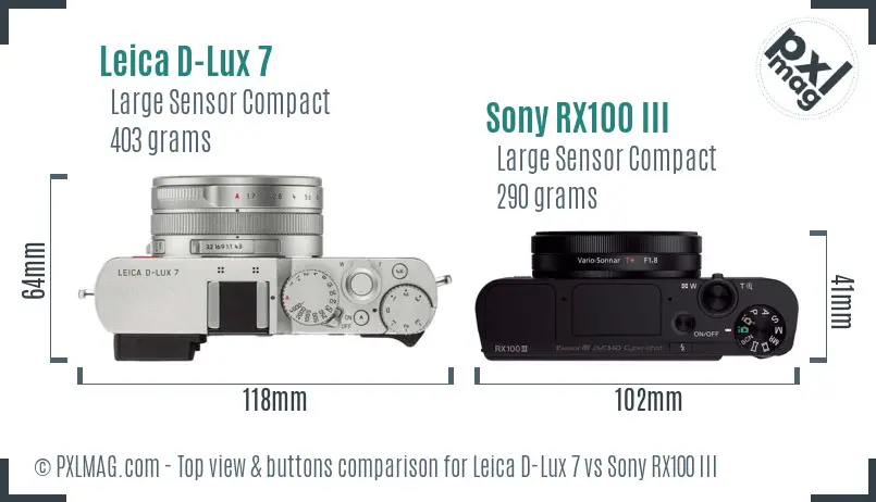 Leica D-Lux 7 vs Sony RX100 III top view buttons comparison