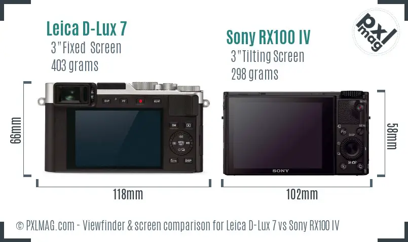 Leica D-Lux 7 vs Sony RX100 IV Screen and Viewfinder comparison