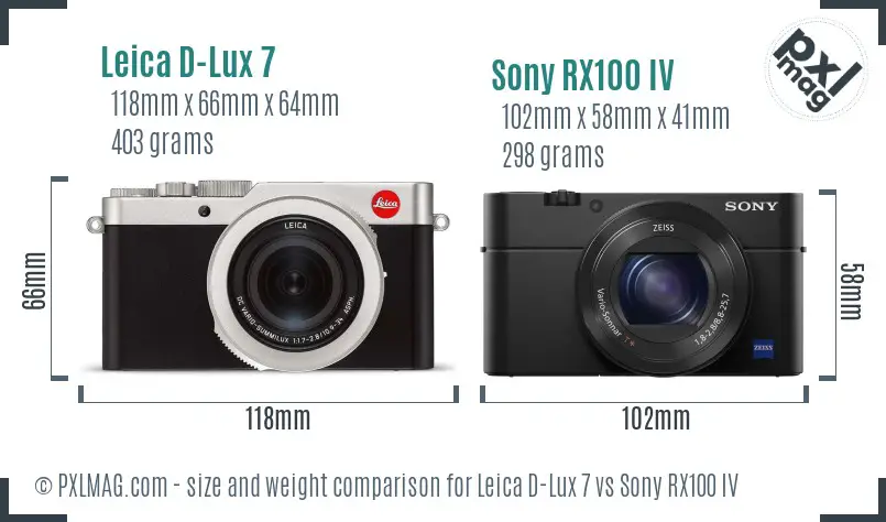Leica D-Lux 7 vs Sony RX100 IV size comparison