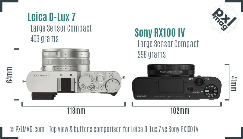 Leica D-Lux 7 vs Sony RX100 IV top view buttons comparison