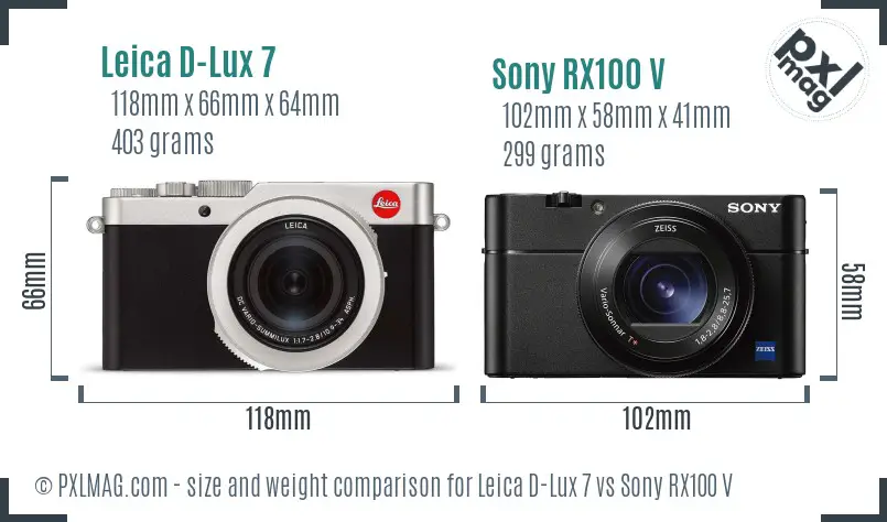 Leica D-Lux 7 vs Sony RX100 V size comparison