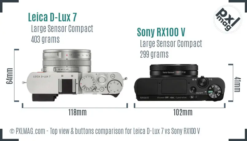 Leica D-Lux 7 vs Sony RX100 V top view buttons comparison