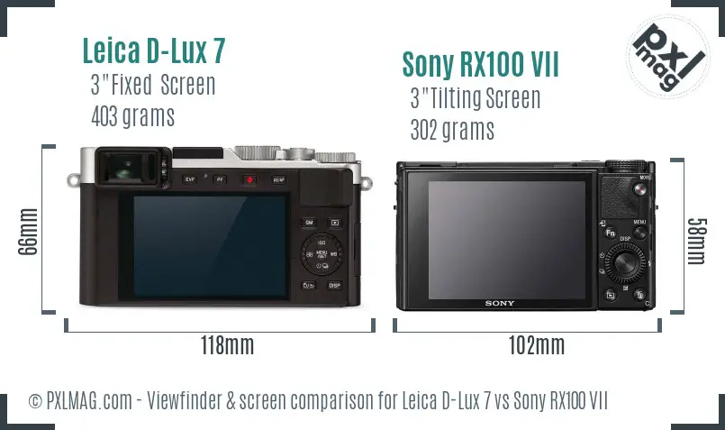 Leica D-Lux 7 vs Sony RX100 VII Screen and Viewfinder comparison