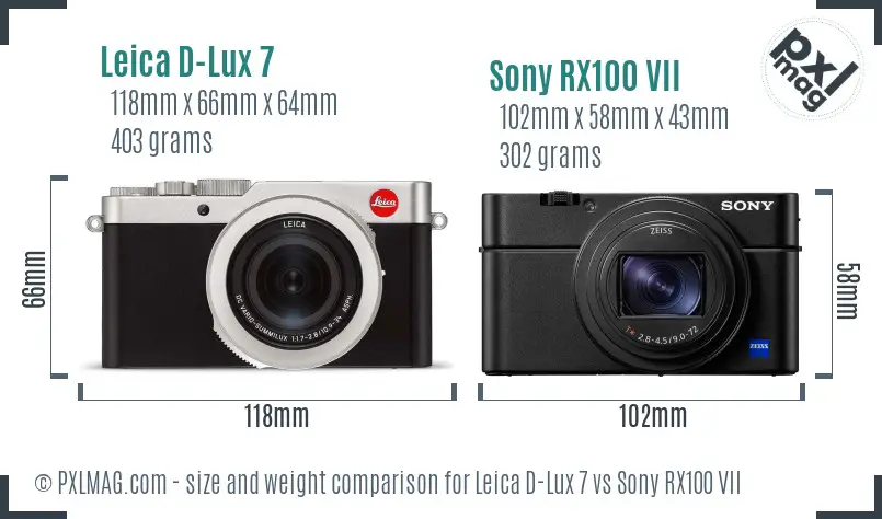 Leica D-Lux 7 vs Sony RX100 VII size comparison