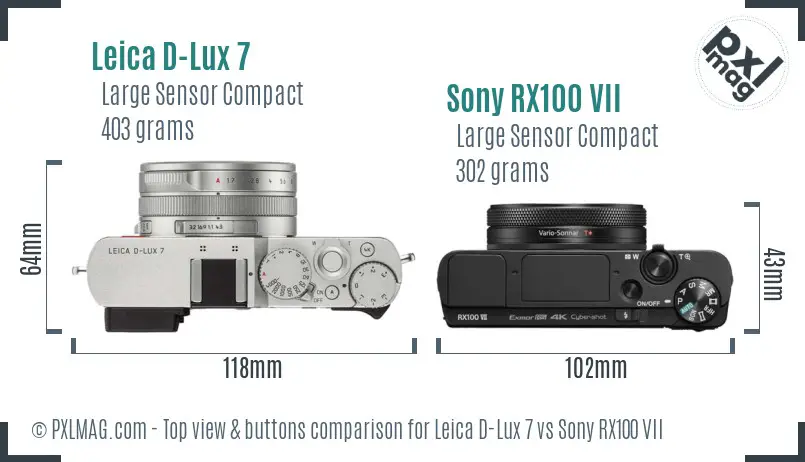 Leica D-Lux 7 vs Sony RX100 VII top view buttons comparison