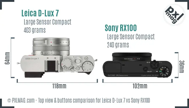 Leica D-Lux 7 vs Sony RX100 top view buttons comparison